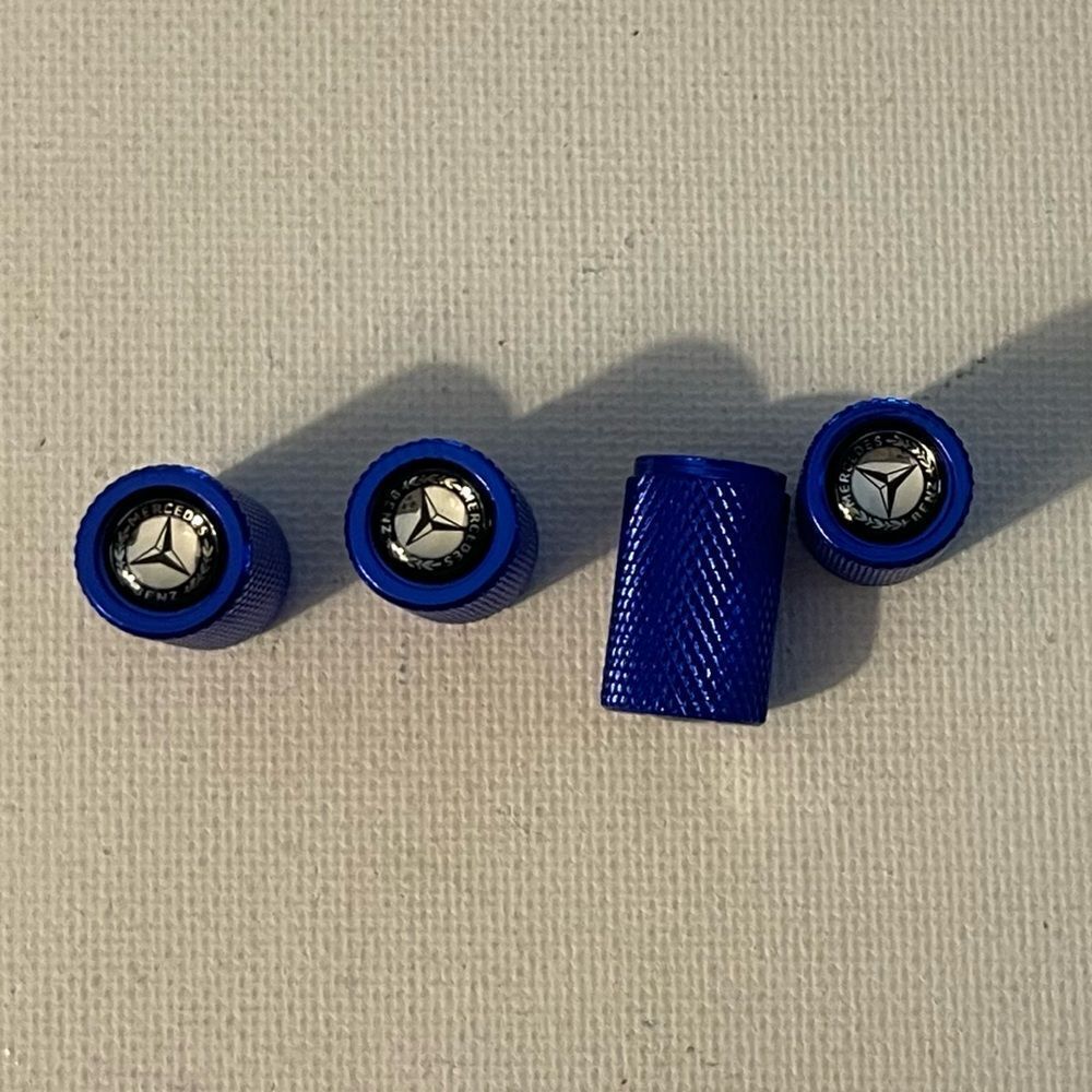 Mercedes Benz logo valve Stem caps in Blue  set of 4 NWT